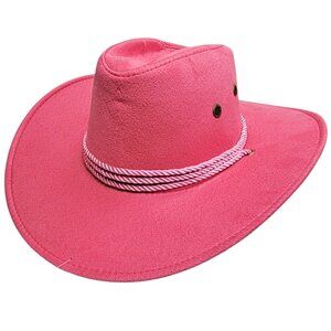 Pink Cowboy Hat Cowgirl Chin Strap Rope Western Costume Faux Suede